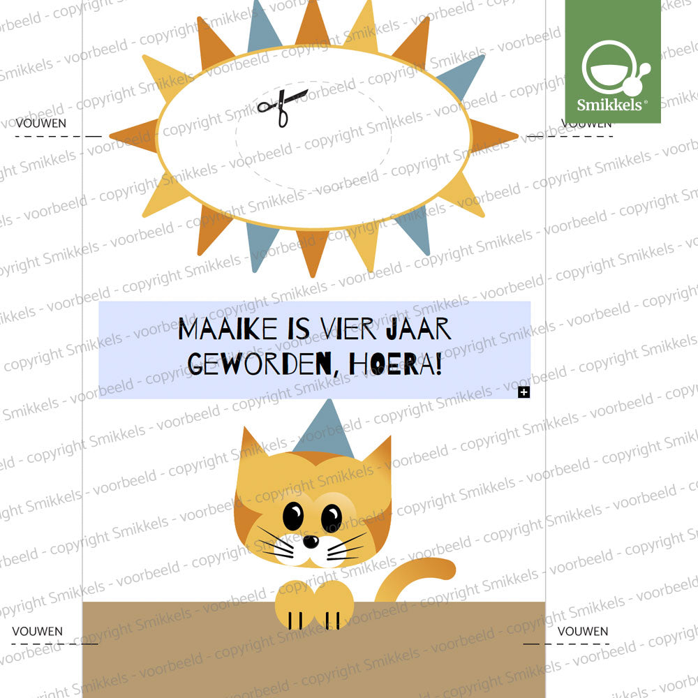 Printable knijpfruitwikkel jarig katje