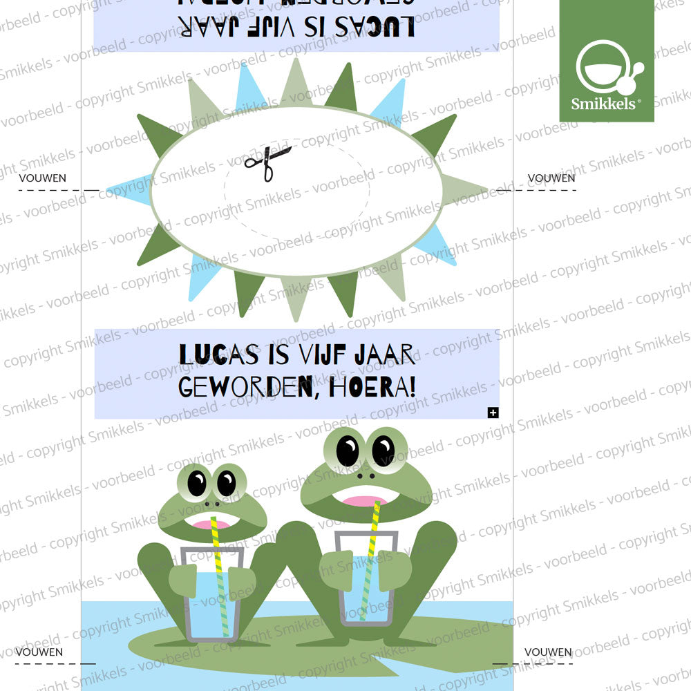 Printable knijpfruitwikkel jarig kikkertje