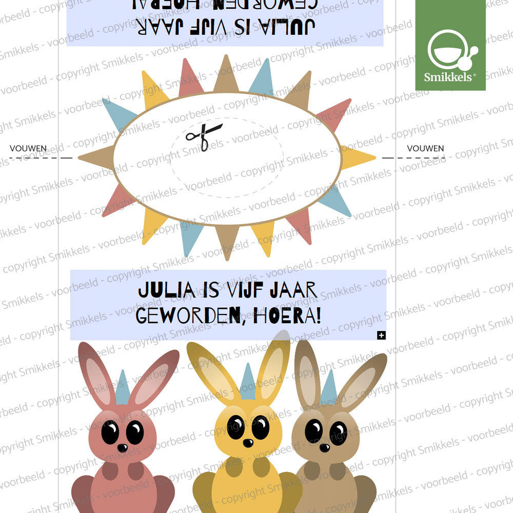 Printable knijpfruit wikkel jarige konijntjes