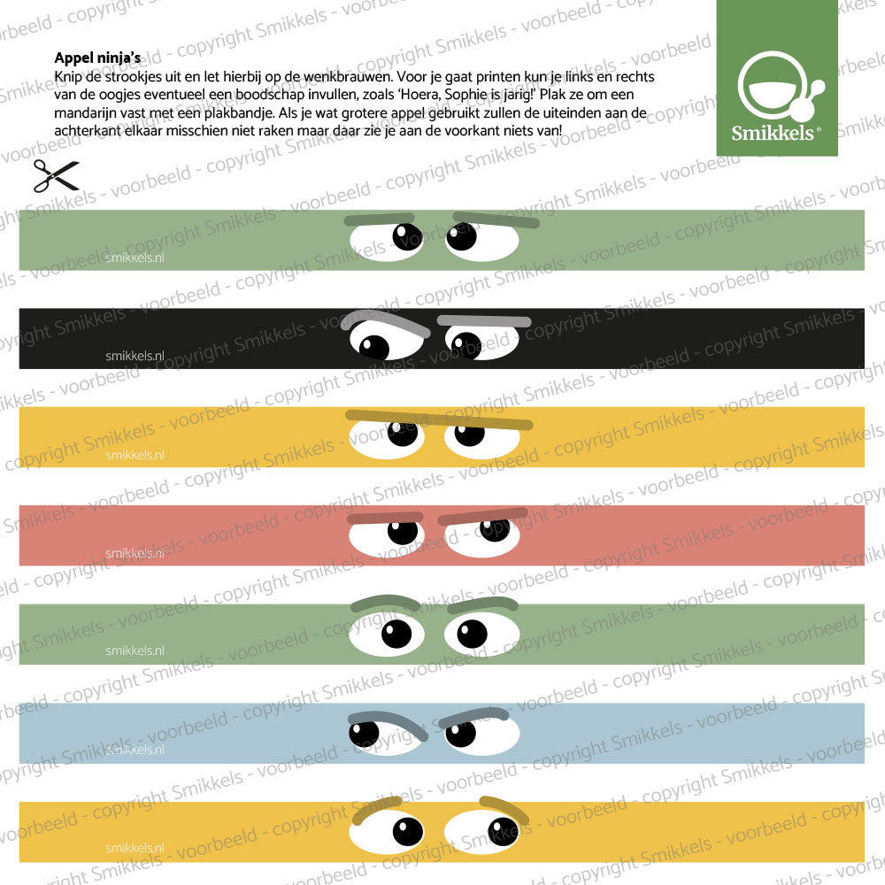 Printable traktatie Ninja appeltjes