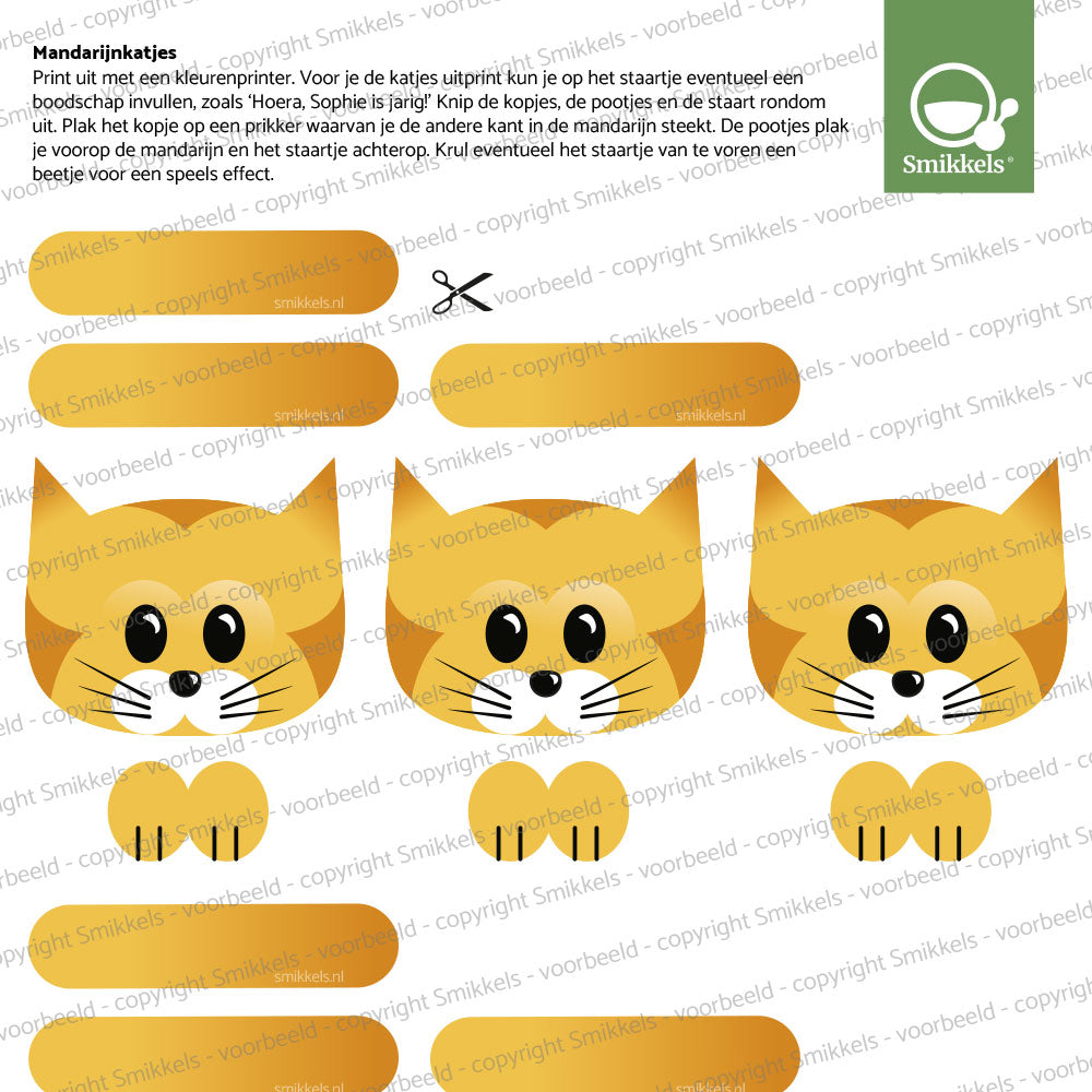 Printable traktatie mandarijn katjes