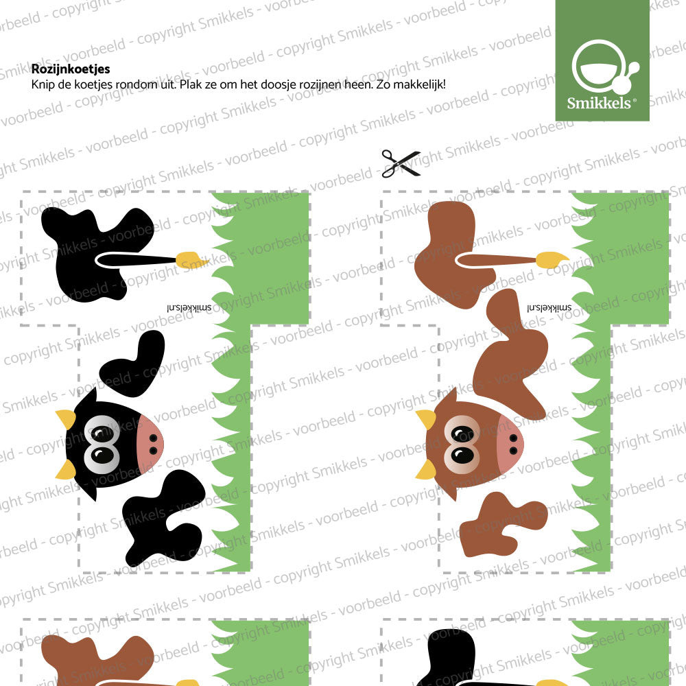 Printable traktatie rozijnen koetjes