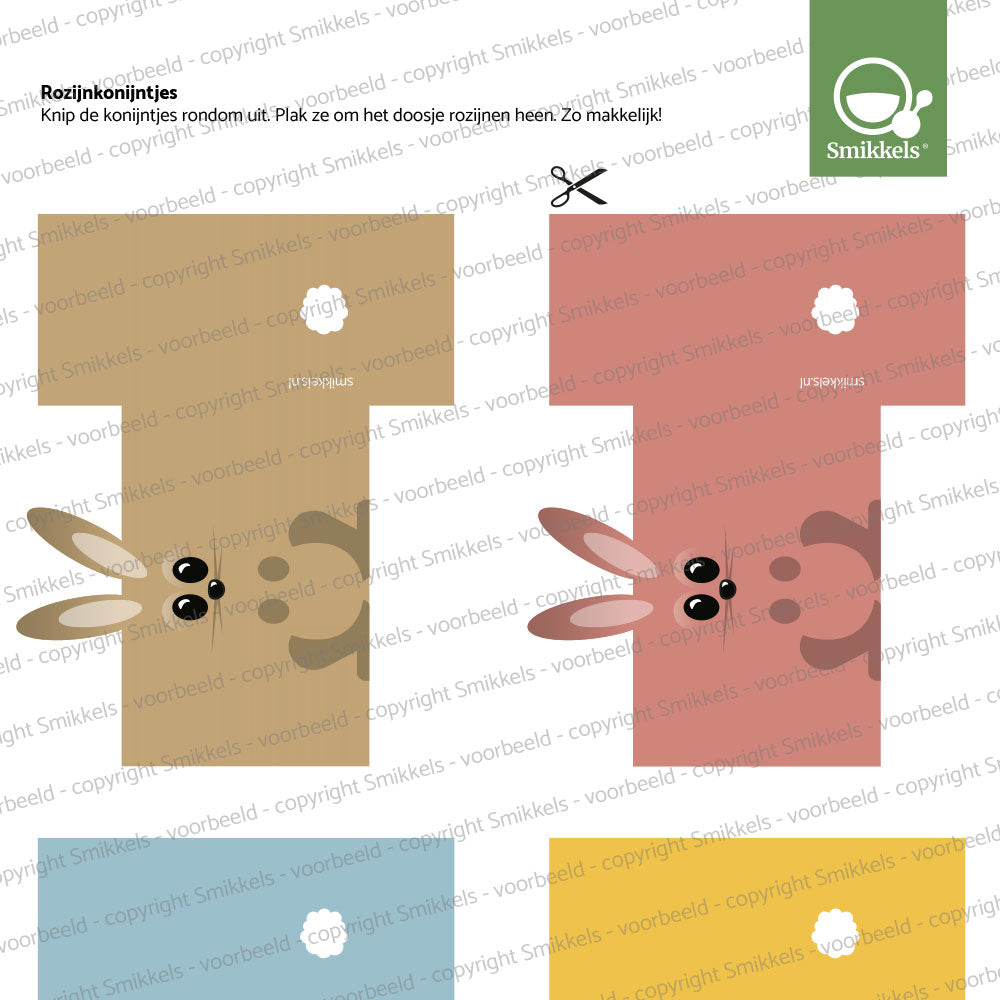 Printable traktatie rozijnen konijntjes