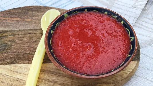 Aardbeien, appel en frambozenmoes - Fruithapje voor je baby