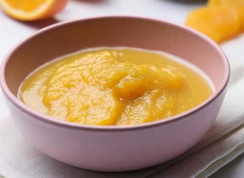 Perzik, sinaasappel en banaan fruithapje