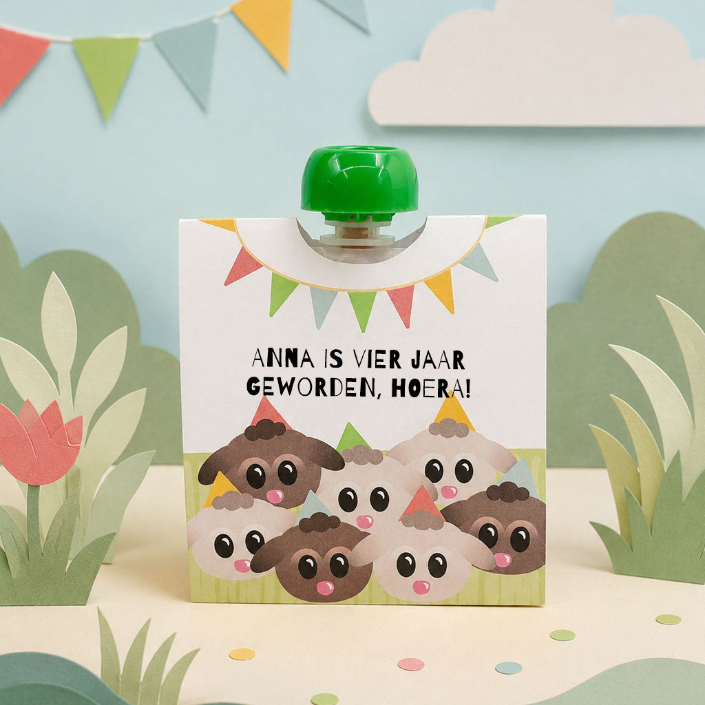 Printable knijpfruitwikkel jarig lammetje
