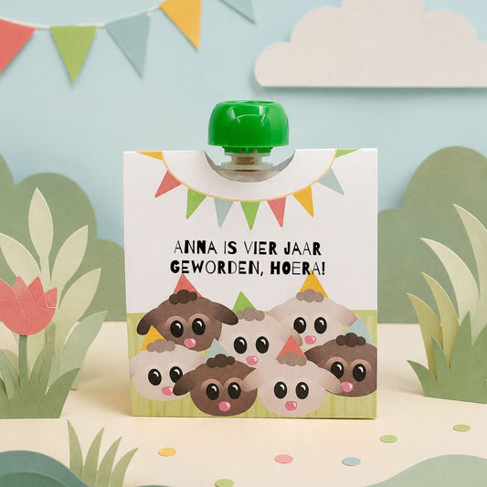 Printable knijpfruitwikkel jarig lammetje