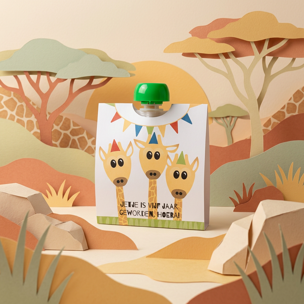 Printable knijpfruit wikkel jarige giraffen