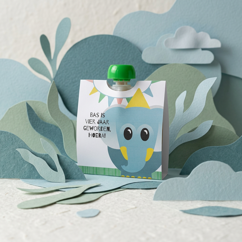 Printable knijpfruit wikkel jarige olifant