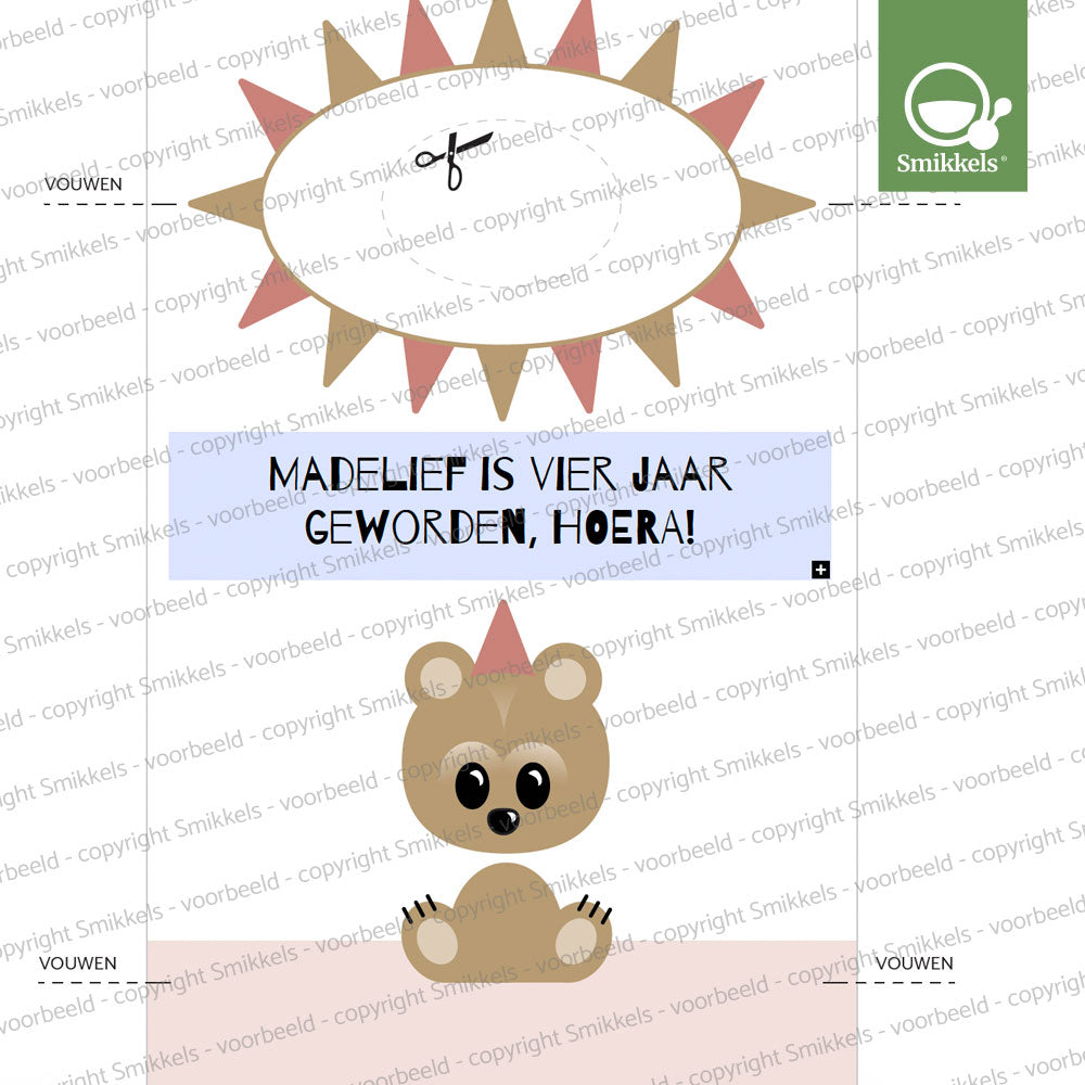 Printable knijpfruitwikkel jarig beertje