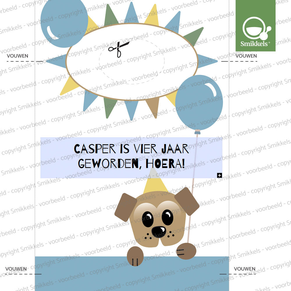 Printable knijpfruit wikkel jarig hondje