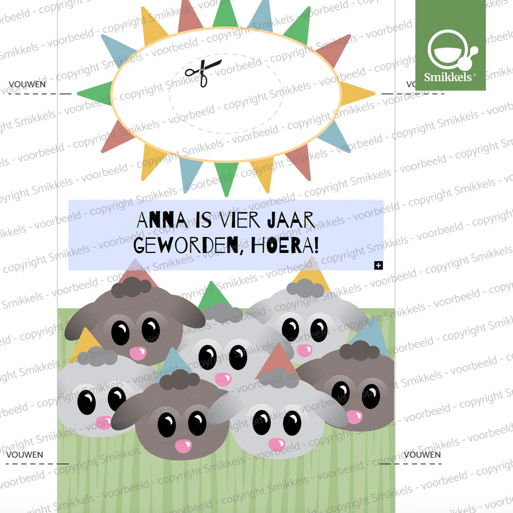Printable knijpfruitwikkel jarig lammetje
