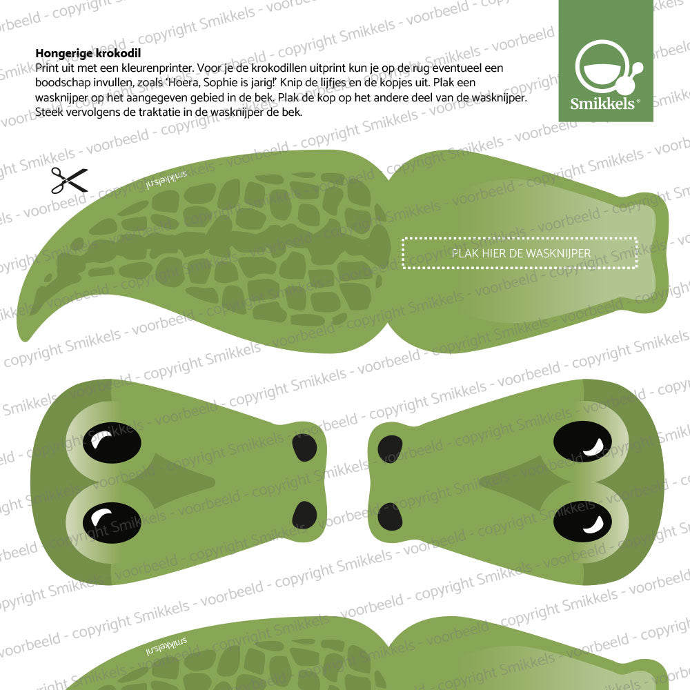Printable traktatie hongerige krokodil