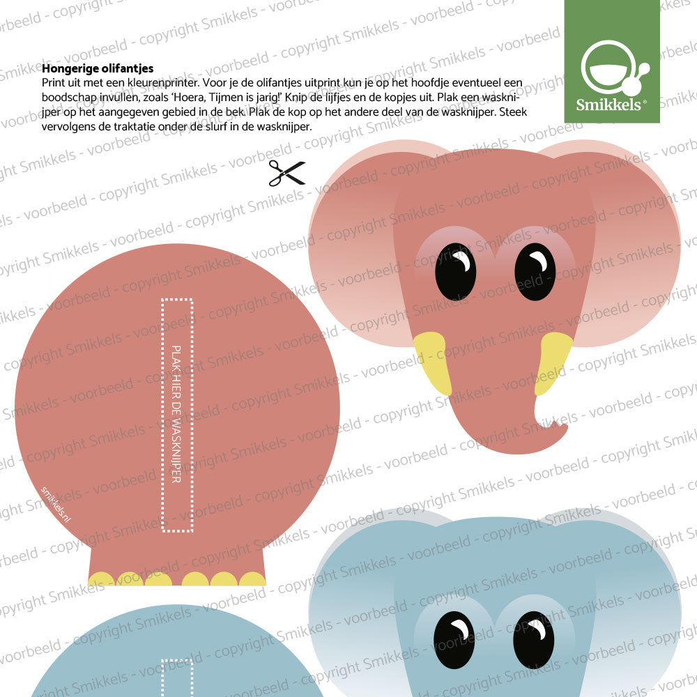 Voorbeeld van de printable Hongerige olifant