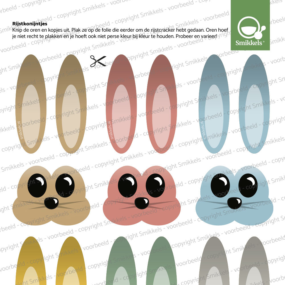 Printable traktatie rijstwafel konijntjes