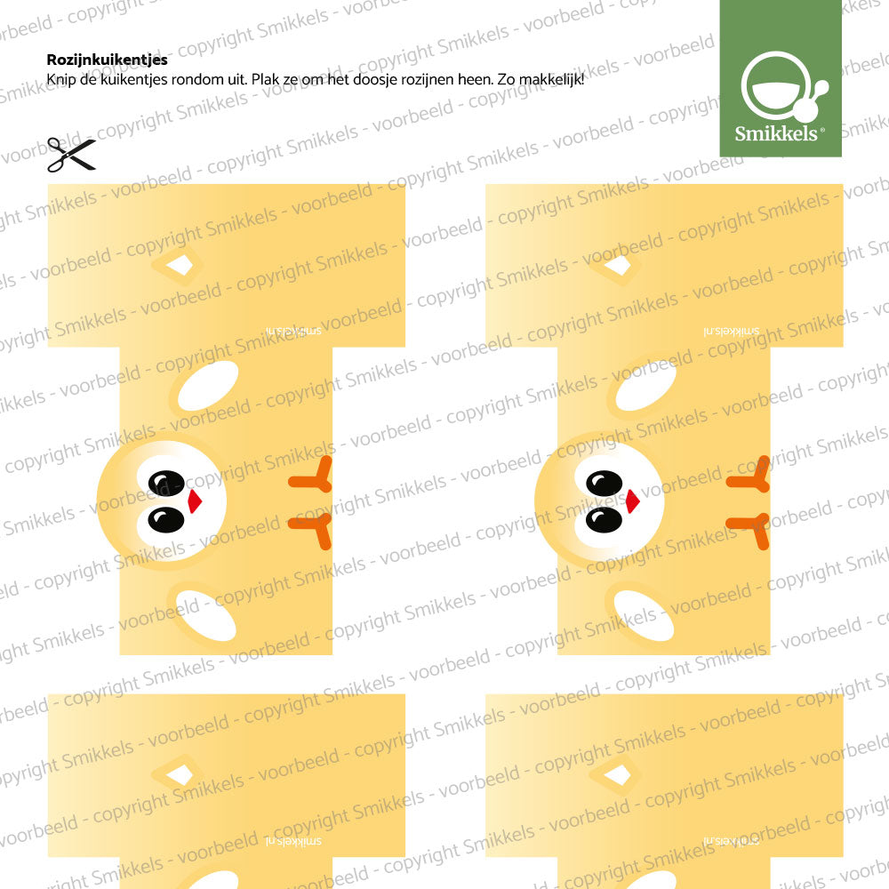 Printable traktatie rozijnen kuikentjes